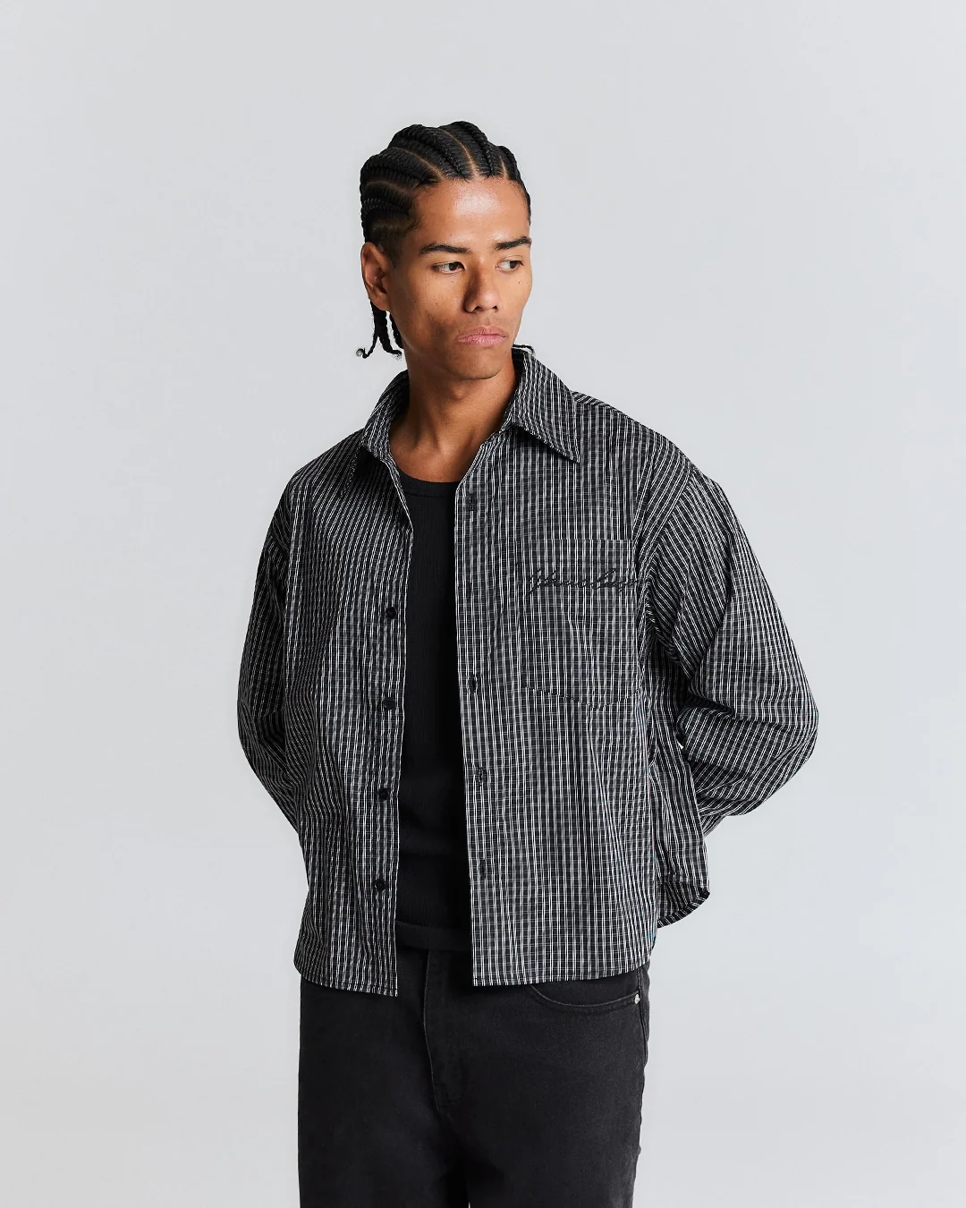 Checkered Signature Long Sleeve Shirt - Charcoal/White - Image 2