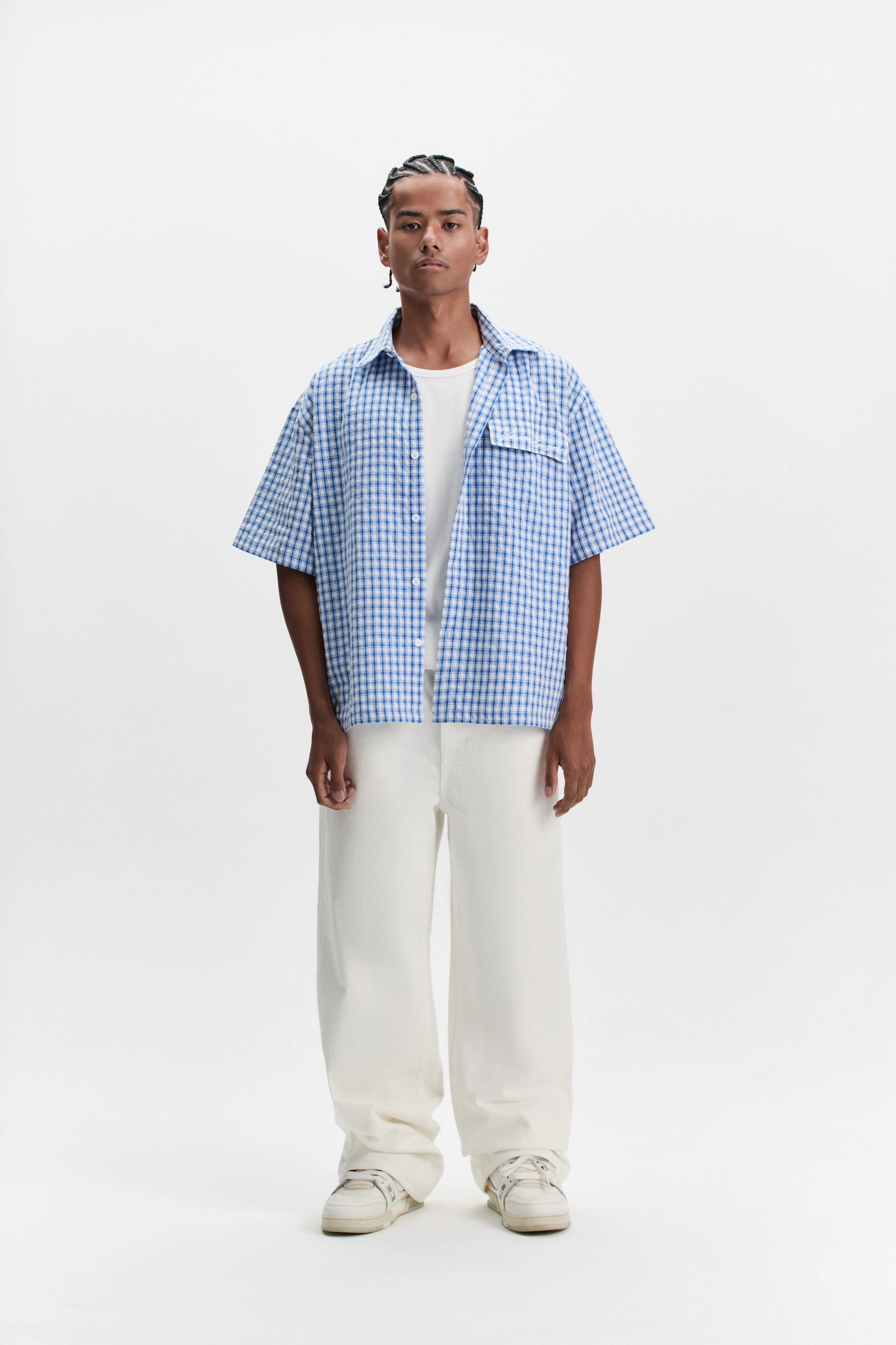Checkered Signature Short Sleeve Shirt - White/Blue - Image 2