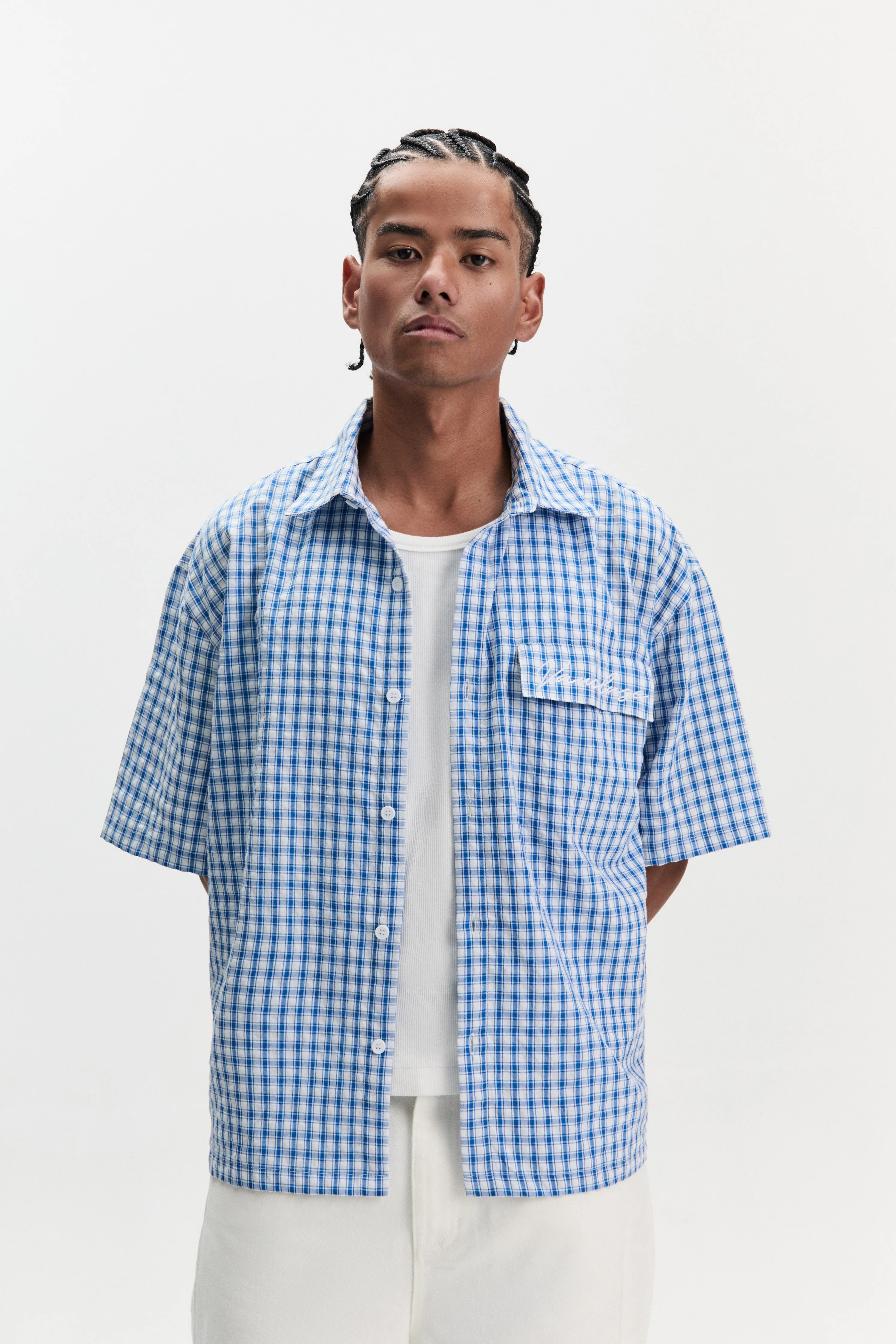Checkered Signature Short Sleeve Shirt - White/Blue - Image 6