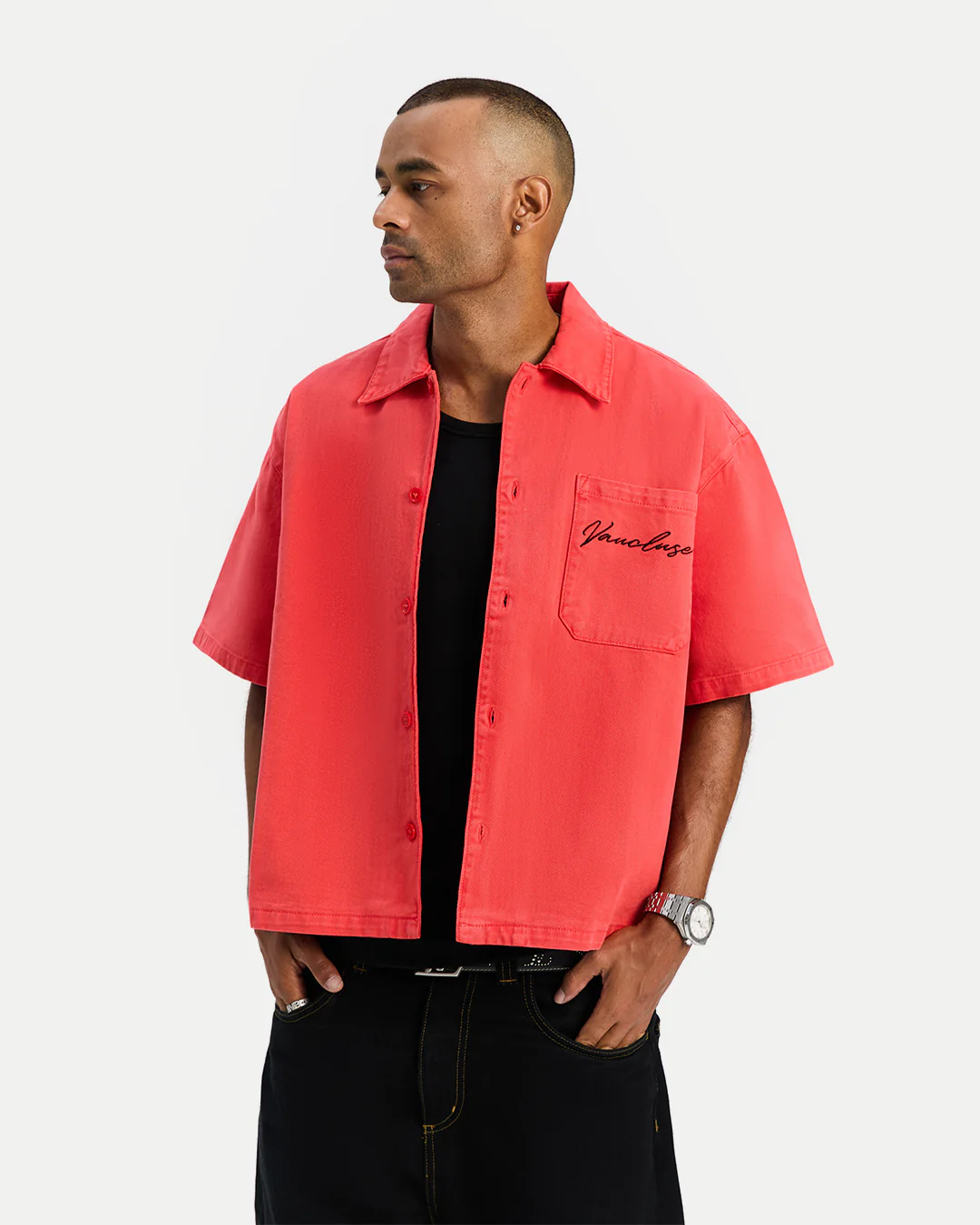 Denim Signature Short Sleeve Shirt - Faded Red - Image 5