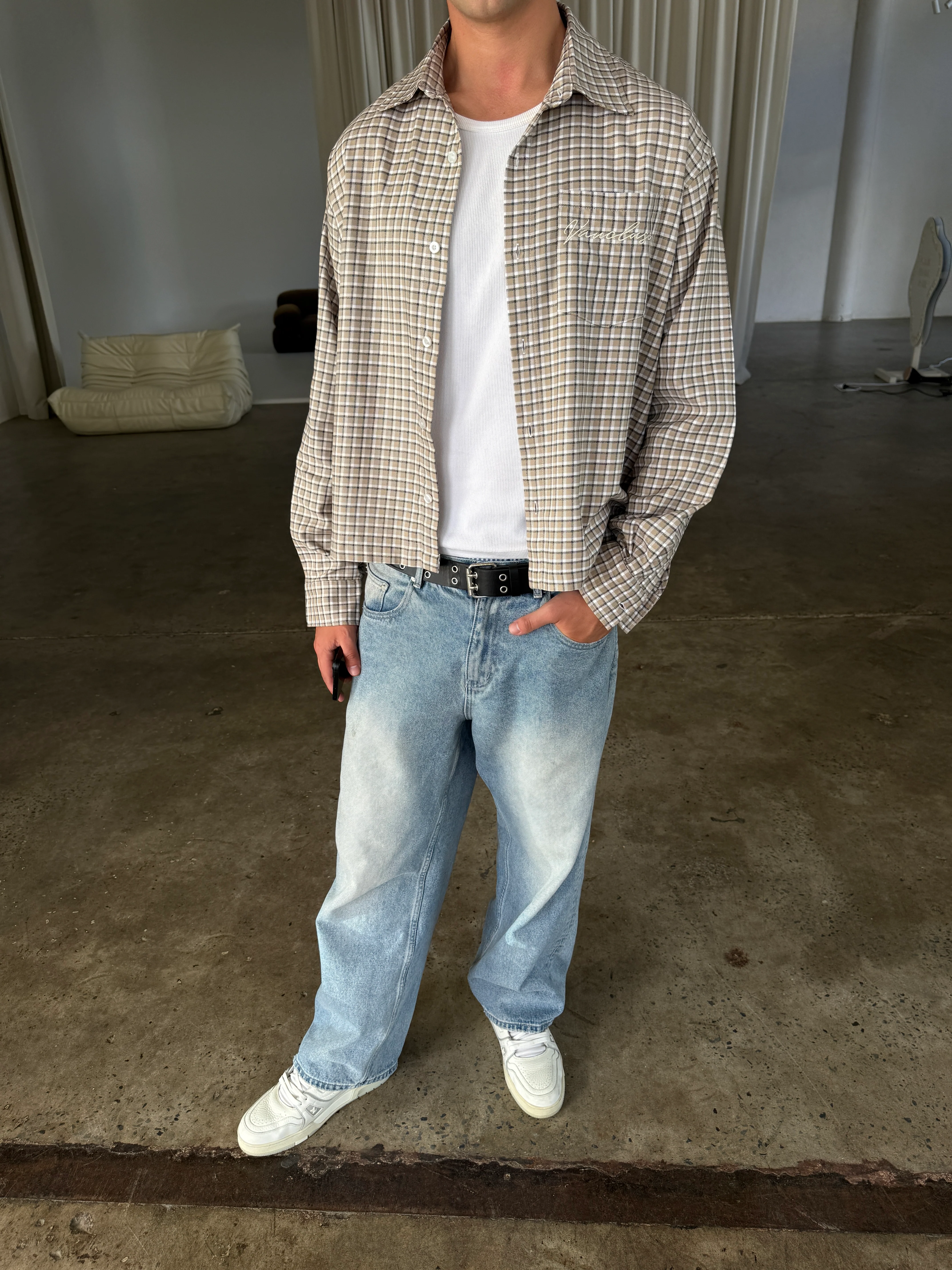 Plaid Signature Long Sleeve Shirt - Stone - Image 8