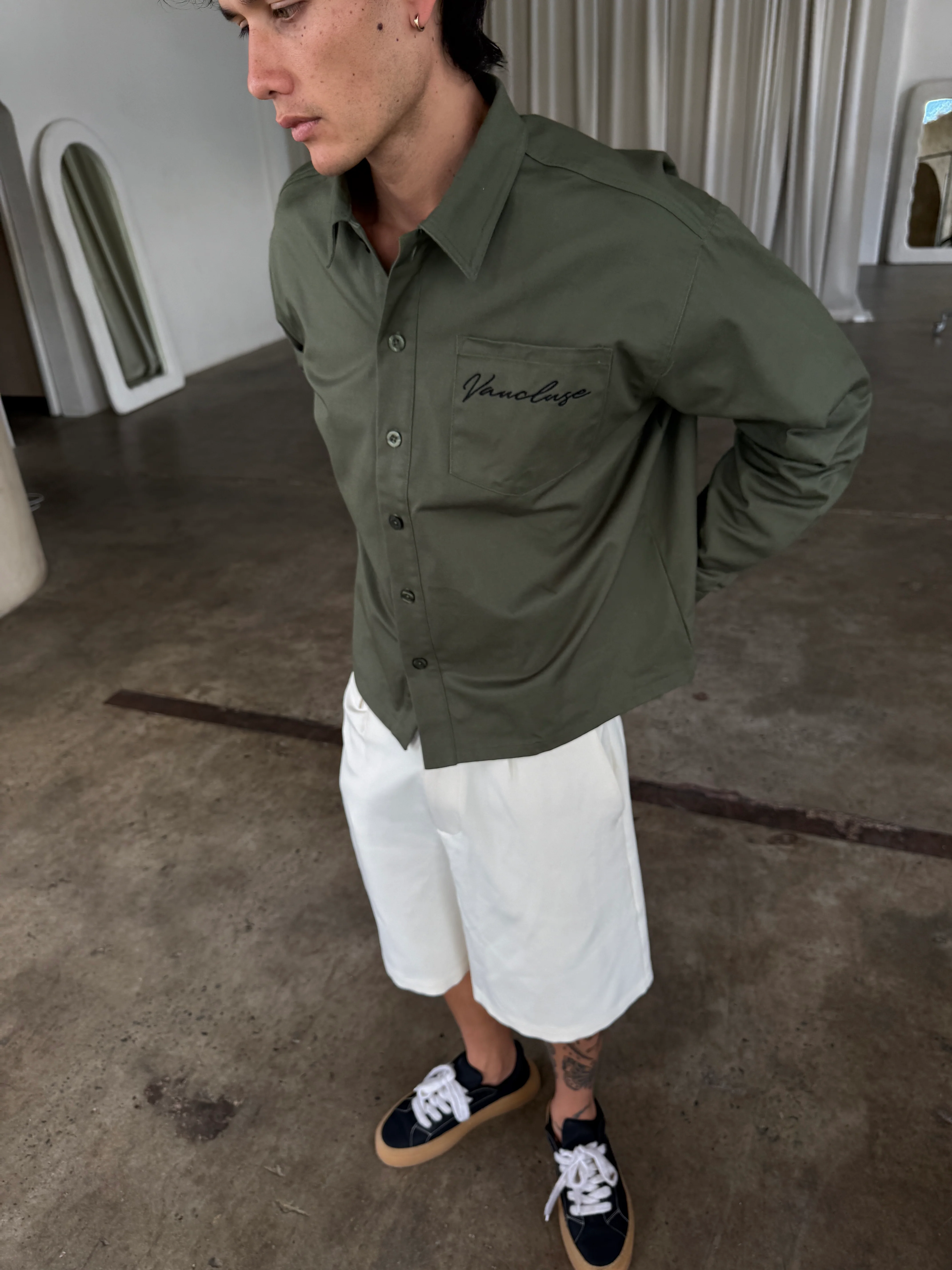 Signature Long Sleeve Over Shirt - Dark Olive - Image 3