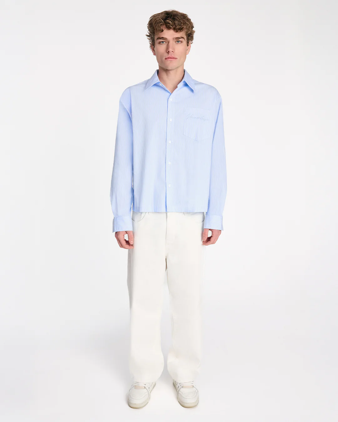 Striped Signature Long Sleeve Shirt - Powder Blue/White - Image 2