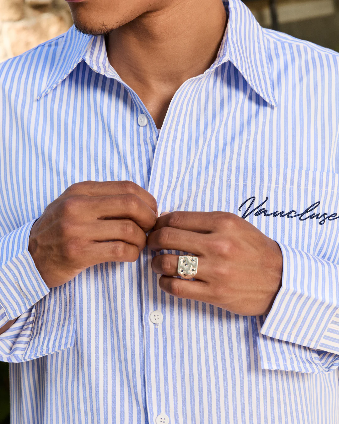 Striped Signature Long Sleeve Shirt - White/Dark Blue - Image 4