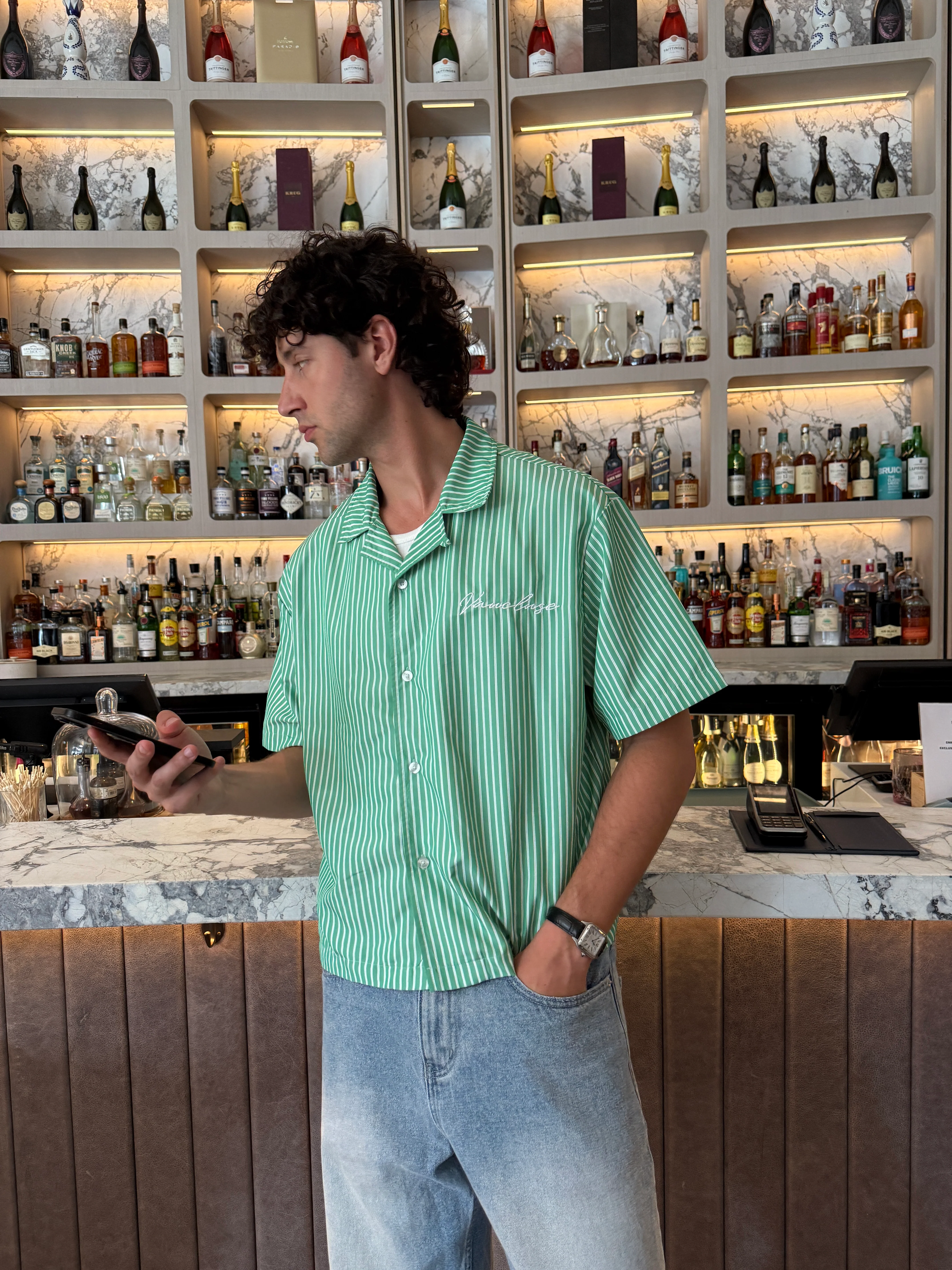 Striped Signature Short Sleeve Shirt - Green/White - Image 4