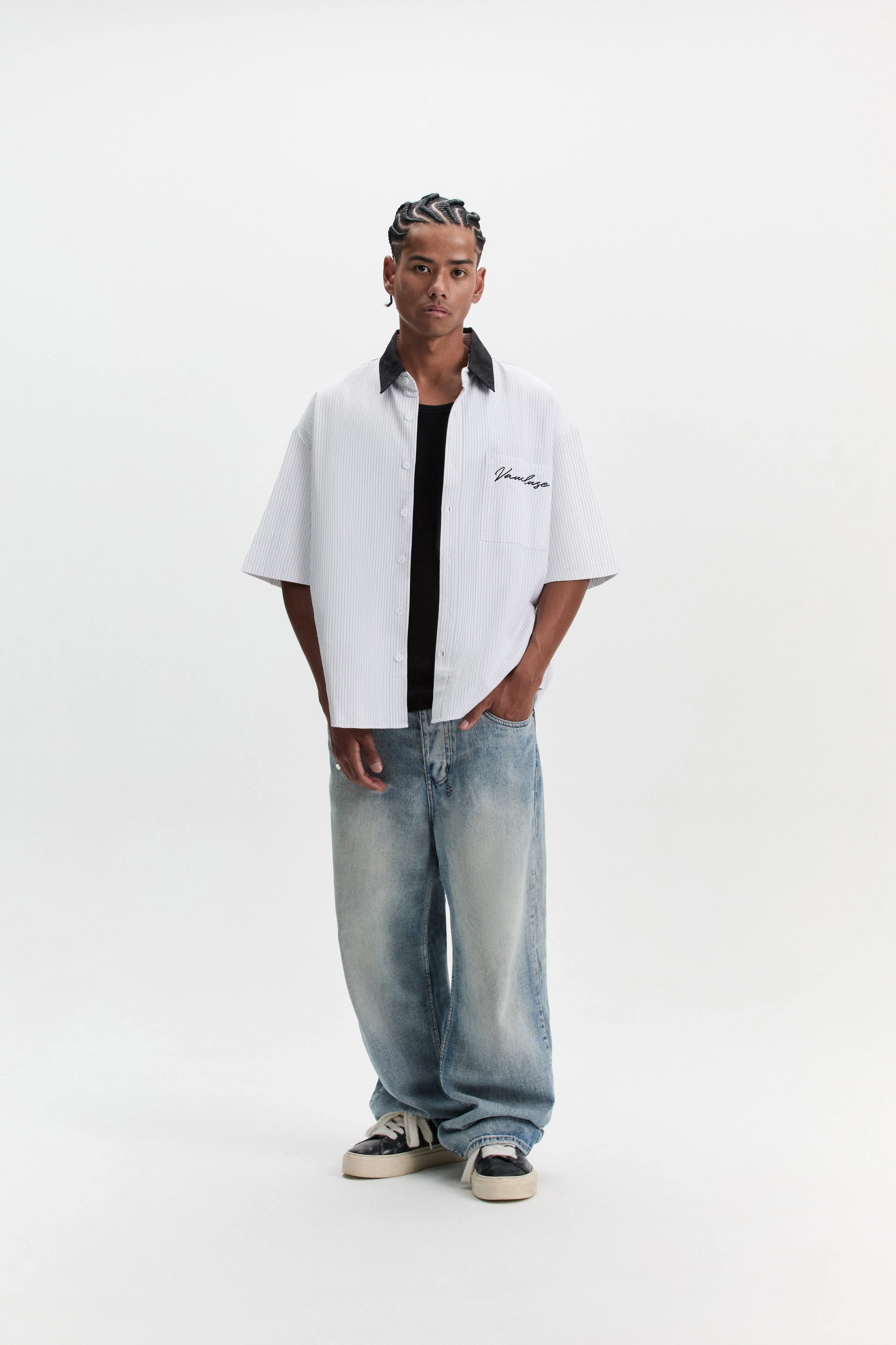 Striped Signature Short Sleeve Shirt - White/Black - Image 2
