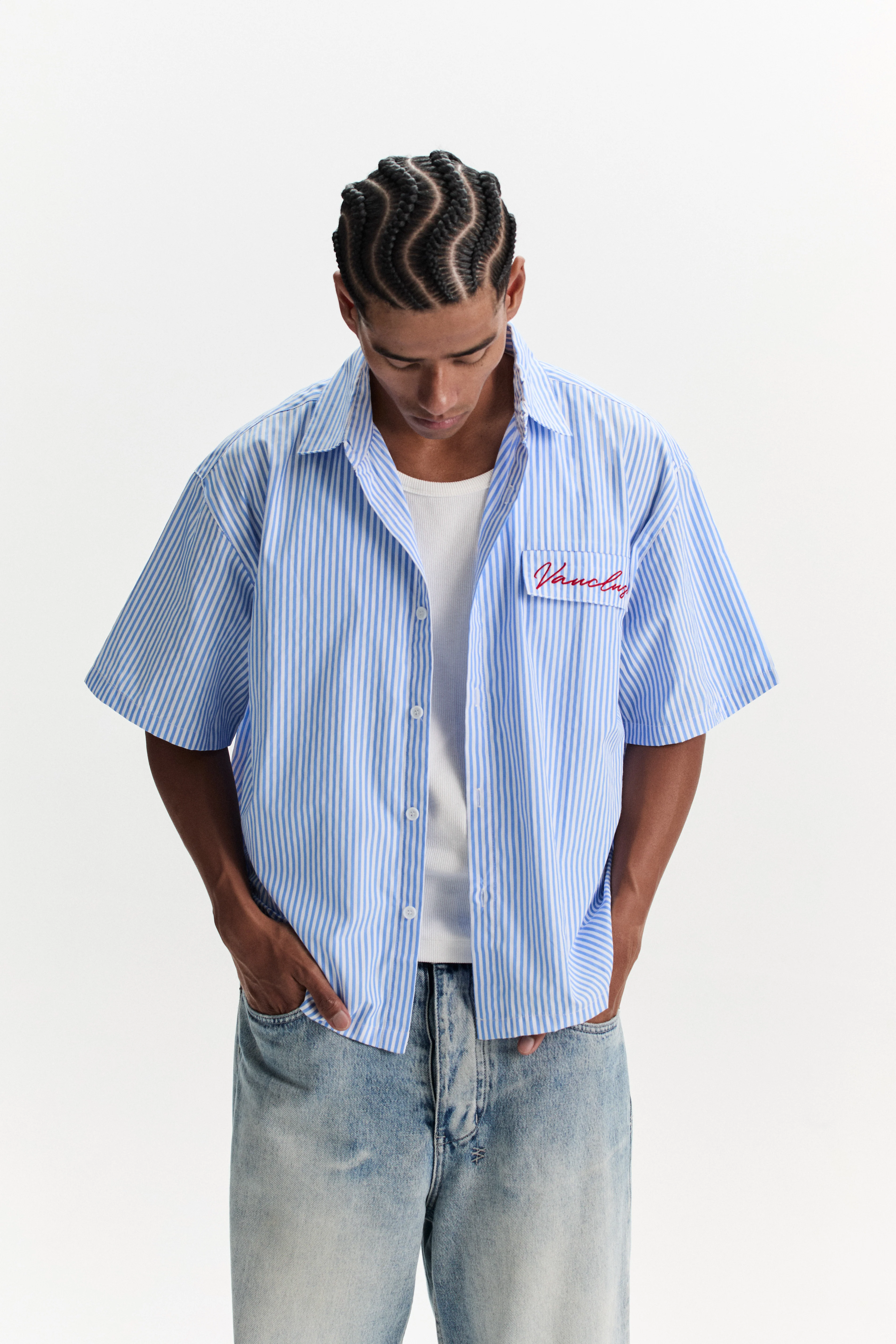 Striped Signature Short Sleeve Shirt - White/Blue - Image 2
