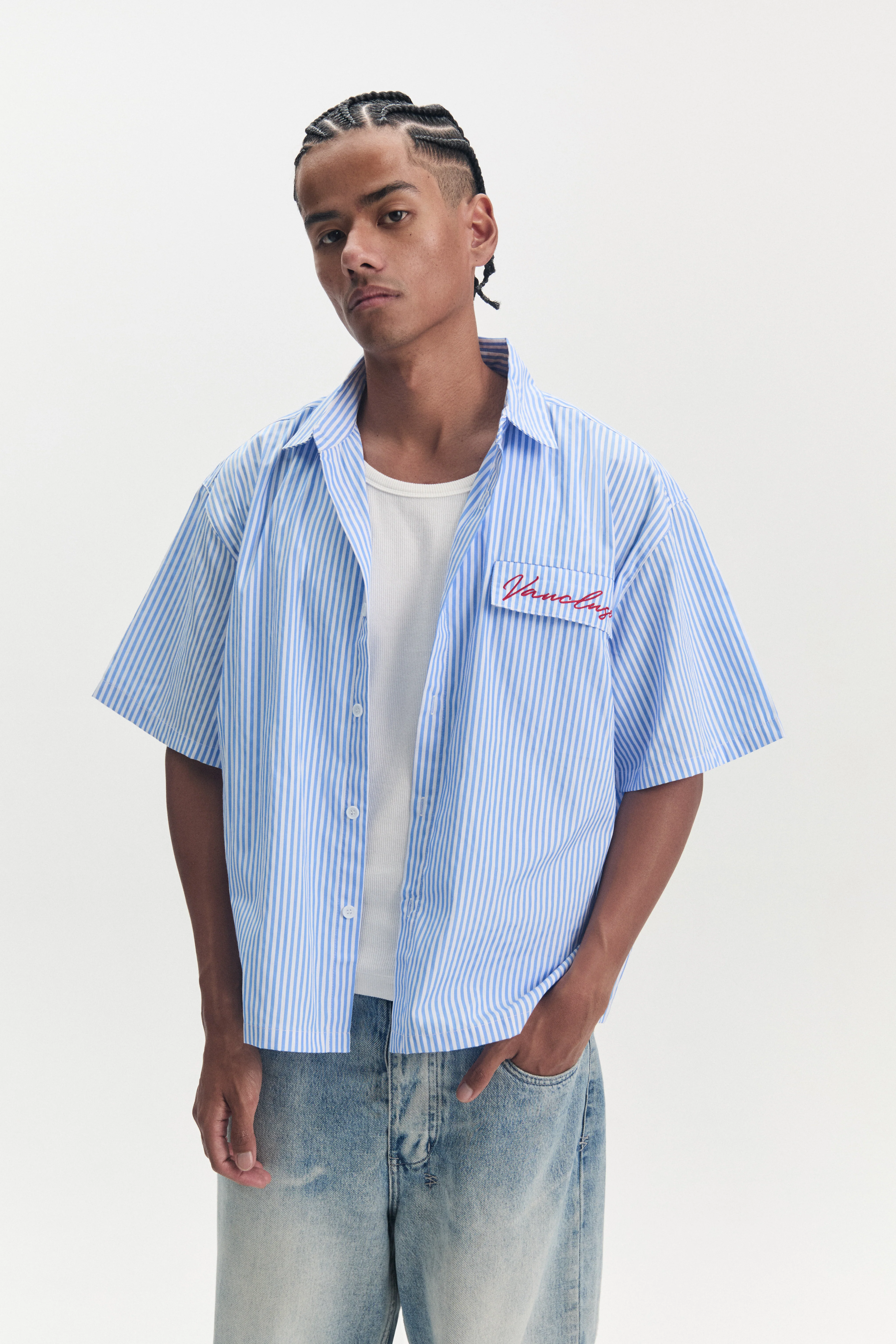 Striped Signature Short Sleeve Shirt - White/Blue - Image 4