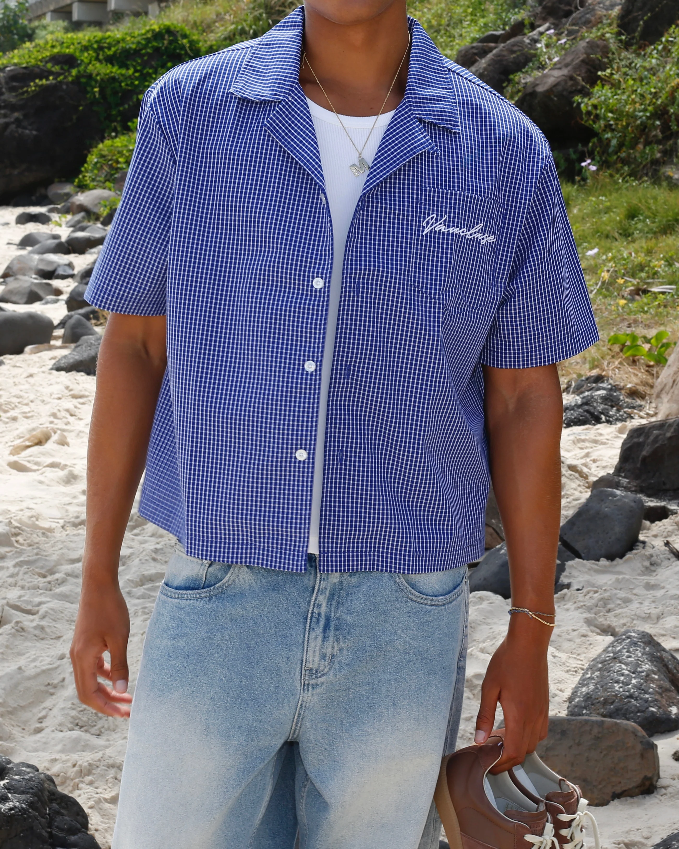 Checkered Signature Short Sleeve Shirt - Deep Blue/White - Image 4